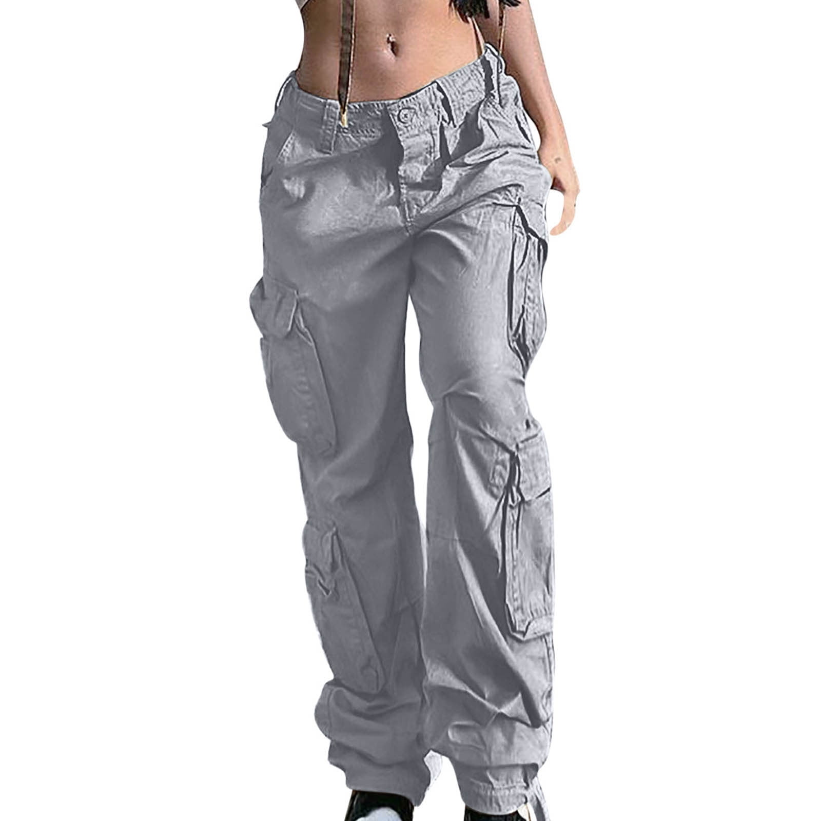 Jalioing Cargo Pants Mid Waist for Women Wide Straight Leg
