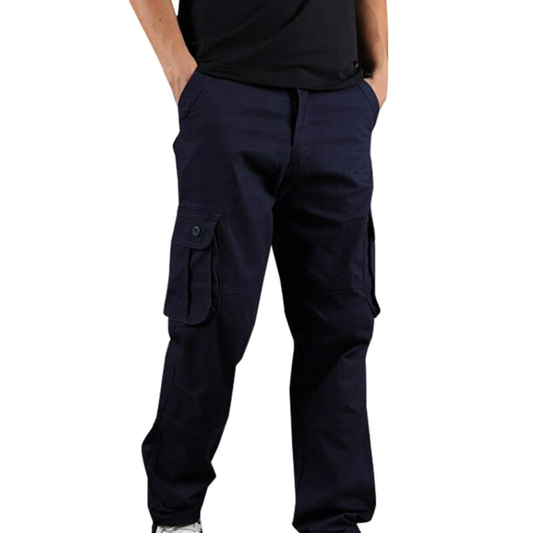 Cargo Pants Plus Size Solid Color Softy Work Pants for Men Mid Rise Casual  Loose Dress Pants Lightweight Fashion Straight Fit Daily Multi-Pockets  Comfy Pants(Blue,XL) 