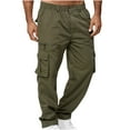 thumbnail image 1 of Cargo Pants Plus Size Solid Color Softy Work Pants for Men Mid Rise Casual Loose Dress Pants Lightweight Fashion Straight Fit Daily Multi-Pockets Comfy Pants(Army Green,M), 1 of 3