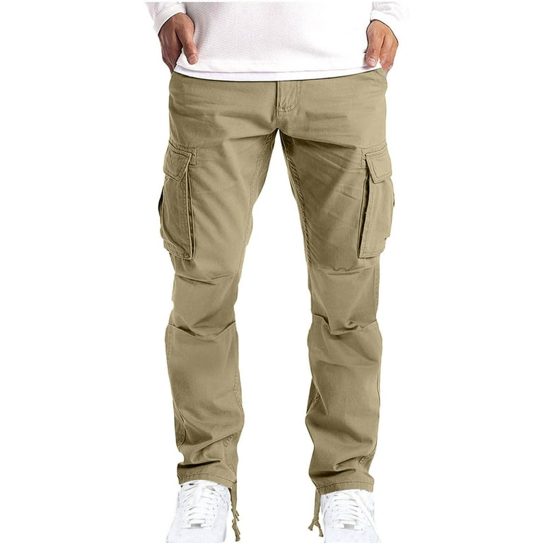 Cargo Pants Solid Color Softy Work Pants for Men Mid Rise Casual Loose  Dress Pants Lightweight Fashion Straight Fit Daily Button Zipper Comfy