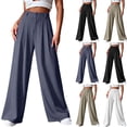 thumbnail image 1 of Cargo Pants Summer Wide Leg High Waist Casual Cropped Pant Womens Summer Casual Fashion Solid Color Suit High Waist Narrow Edition Look Thin Ice Silk Wide Leg Button Pants White Xxl, 1 of 6