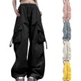 thumbnail image 1 of Cargo Pants Woman Relaxed Fit Baggy Clothes Black Pants High Waist Zipper Slim Waist with Pockets Loose Plus Size Pant Beach XXXXL, 1 of 4