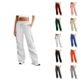 thumbnail image 1 of Cargo Pants Women 2026 Basic Elastic Waist Drawstring Casual Loose Wide Straight Leg Cargo Sweatpants with Pockets, 1 of 7