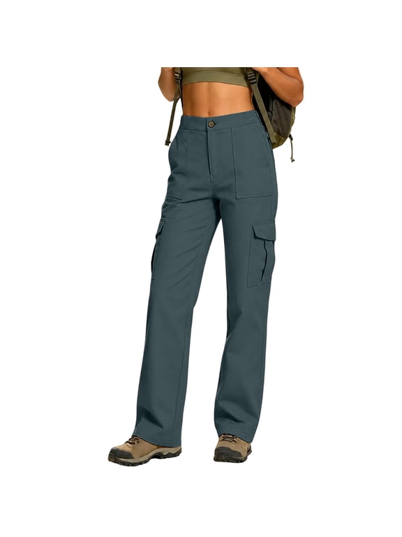 Cargo Pants Women 2026 High Waist Straight Leg Waterproof Hiking Pants Women Button Stretch Outdoor Work Trousers, L