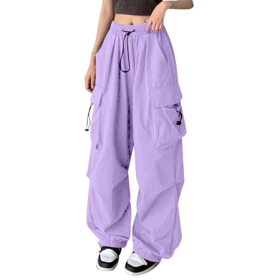 Cargo Pants Women, 90s Vintage Baggy Wide Leg Parachute Trousers, Y2K Hip Hop Streetwear Jogging Casual Bottoms