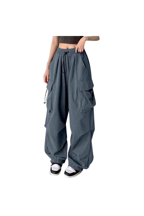 Cargo Pants Women, 90s Vintage Baggy Wide Leg Parachute Trousers, Y2K Hip Hop Streetwear Jogging Casual Bottoms