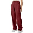 thumbnail image 1 of Cargo Pants Women, Audhol Cargo Pants for Women High Waisted Wide Leg Casual Pants Y2K Streetwear Trousers with 6 Pockets Womens Cargo Pants Red 2XL, 1 of 6