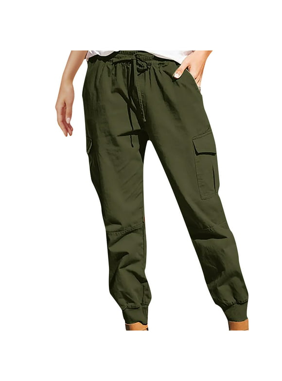 Cargo Pants Women Baggy Clearance Fashion Women Plus Size Drawstring Casual Solid Elastic Waist Pocket Loose Pants Black XL