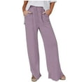 thumbnail image 1 of Cargo Pants Women Baggy,Fashion Womens Casual Solid Color Elastic Loose Pants Straight Wide Leg Trousers Pants With Pocket Purple XXL, 1 of 6