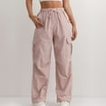 thumbnail image 1 of Cargo Pants Women Drawstring Baggy High Waisted Wide Leg Pants Casual Elastic Waist Pull On Carpenter Pants with Pockets Pink XXL, 1 of 7