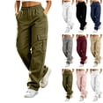 thumbnail image 1 of Cargo Pants For Women Baggy Solid Color Stretch Cargo Pants With Elastic Waistband Button Zip Fly Outdoor Travel Golf Cargo Safari Pants With Side Pockets, 1 of 9