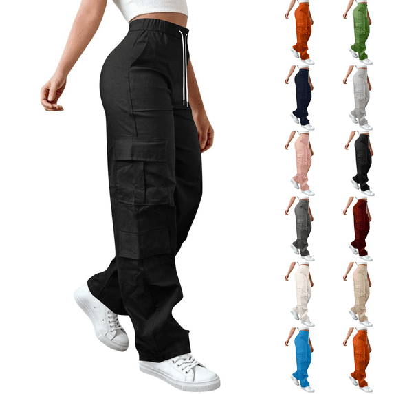 Cargo Pants for Women Baggy Wide Leg High Waist Work Trousers With Pockets Lightweight Tall Girl Parachute Pant Loose Fit Hiking Carpenter Pants Summer Fall
