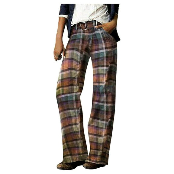 Cargo Pants Women Baggy, Women's Wide Leg Jeans Casual High Waisted Straight Stretch Denim Pants with Pockets Brown L