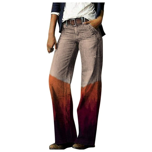Cargo Pants Women Baggy, Women's Wide Leg Jeans Casual High Waisted Straight Stretch Denim Pants with Pockets Red M