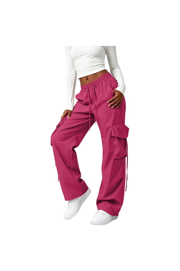 Cargo Pants Women Baggy Y2k Streetwear Wide Leg Floor-Length Pants with Pockets High Waist Drawstring Goth Trousers