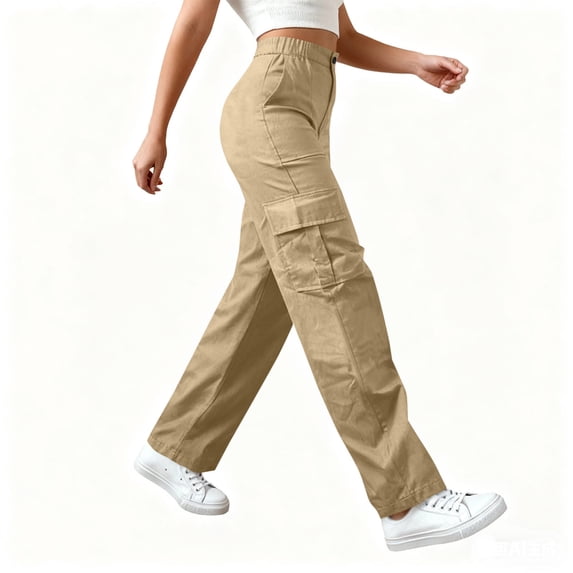 Cargo Pants Women Button Zip High Waisted Pants Athletic Climbing Hiking Pants with Pockets, Size S-5XL
