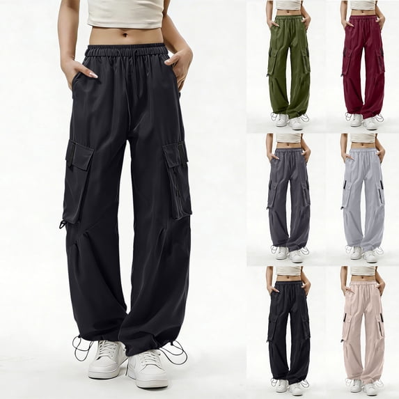 Cargo Pants Women Casual Straight Fit High Waisted Athletic Pants with Pockets Summer Trendy Womens Clothes