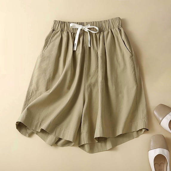 Cargo Pants Women Cotton Linen Women's Summer Solid Cotton Women's Pocket Loose and Comfortable Casual Shorts Ankle Capris Trousers Elastic Waist on Clearance