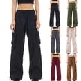 thumbnail image 1 of Cargo Pants for Women with Deep Side Pockets, Pull Rope Adjustable Elastic Waist, Breathable Workout Joggers, Casual Solid Color Trousers for Hiking Travel, Fitness Gifts for Women, 1 of 8