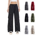 thumbnail image 1 of Cargo Pants for Women with Deep Side Pockets, Pull Rope Adjustable Waist, Breathable Workout Trousers, Solid Color Full Length Casual Joggers, Hiking Gifts for Women | CSEONE,Black XL, 1 of 7