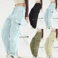 thumbnail image 1 of Cargo Pants for Women with Deep Side Pockets, Pull Rope Elastic Waist, Breathable Workout Joggers, Solid Color Full Length Trousers for Hiking Travel Commuting, Fitness Gifts for Women, 1 of 8