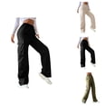 thumbnail image 1 of Cargo Pants Women Elastic High Waist Wide Straight Leg Loose Travel Hiking Pants with Pockets Work Trousers, 1 of 7