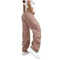 thumbnail image 1 of Cargo Pants Women Elastic High Waisted Pants Wide Leg Baggy Casual Trousers Hiking Streetwear Outfits with Pockets Pink S, 1 of 4