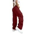 thumbnail image 1 of Cargo Pants Women Elastic High Waisted Pants Wide Leg Baggy Casual Trousers Hiking Streetwear Outfits with Pockets Wine M, 1 of 4