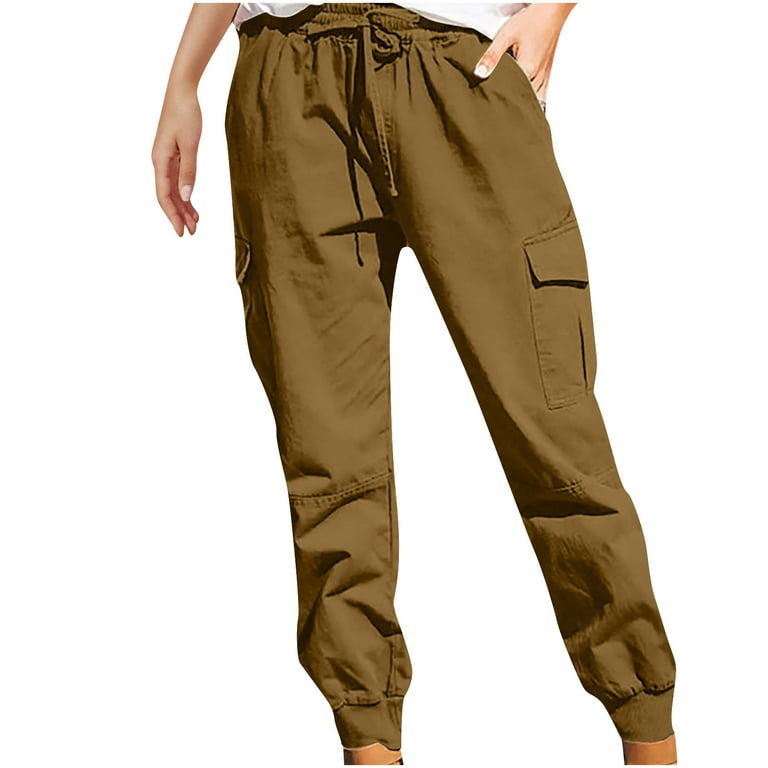 Cargo Pants Women Fashion Women Plus Size Drawstring Casual Solid Elastic  Waist Pocket Loose Trousers Pants Cuff Sweatpants Hiking Pants Women
