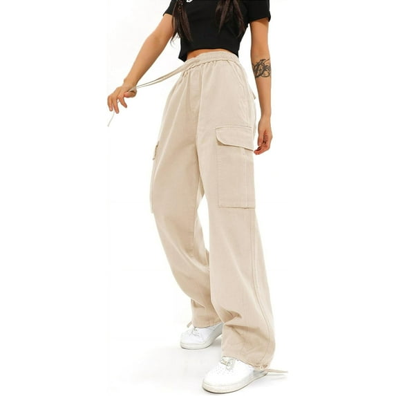 Cargo Pants Women High Waist Baggy Cargo Pants Cotton Multiple Pockets Straight Wide Leg Trousers Pants