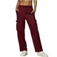 thumbnail image 1 of Cargo Pants Women High Waist Baggy Straight Leg Outdoor Travel Button Solid Streetwear Pant with Multiple Pockets (XL, Wine), 1 of 5