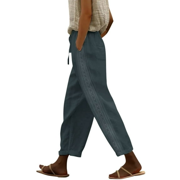 Cargo Pants Women High Waist Drawstring Capri With Pockets Wide Leg Cropped Pants