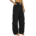 thumbnail image 1 of Cargo Pants Women High Waist Elastic Side Pocket Straight Loose Work Wide Leg Sweatpants Women Black L, 1 of 9