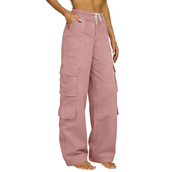 Cargo Pants Women High Waist Elastic Side Pocket Straight Loose Work Wide Leg Sweatpants Women Pink 3Xl