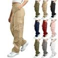 thumbnail image 1 of Cargo Pants Women High Waist Wide Leg Casual Pants with Pockets Stretchy Drawstring Baggy Y2K Trousers White M, 1 of 7