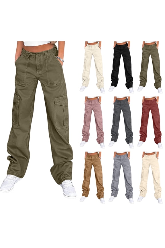Cargo Pants Women High Waist Wide Leg Lightweight Hiking Pants Outdoor Streetwear Trousers Light Gray XS