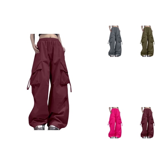 Cargo Pants Women, High Waisted Baggy Loose Fit with Pockets, Black Wide Leg Y2K Streetwear Hiking Trousers, Drawstring Waist, Relaxed Fit Plus Size
