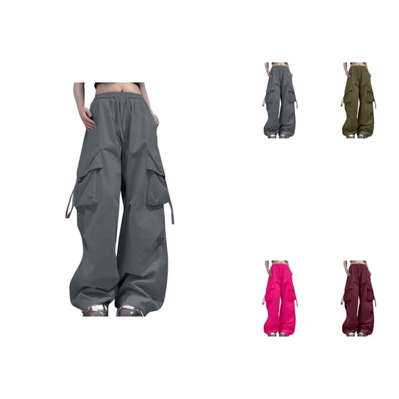 Cargo Pants Women, High Waisted Baggy Loose Fit with Pockets, Black Wide Leg Y2K Streetwear Hiking Trousers, Drawstring Waist, Relaxed Fit Plus Size