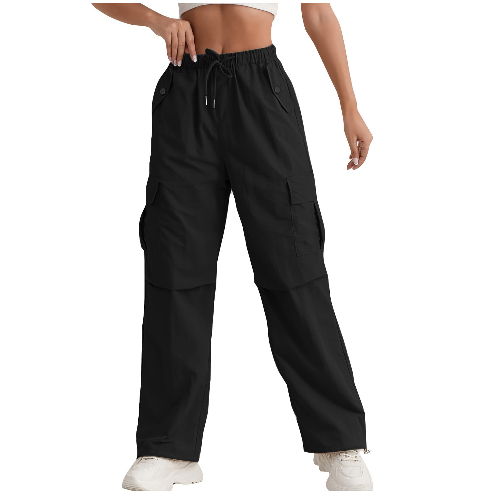SweatyRocks Girls Casual High Waist Cargo Pants - Elastic Waist, Wide Leg, Zip Fly With Flap Pockets - View #2