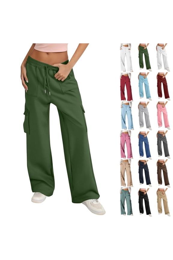 Wide Leg Cargo Pants for Women Plus Size High Waisted Streetwear Pants Loose Fit Hippie Punk Style Trousers