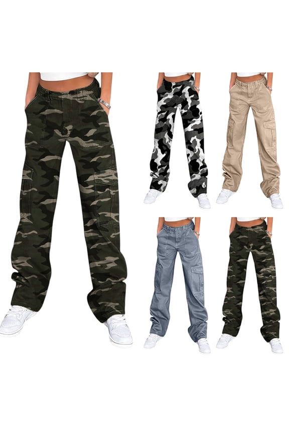 Cargo Pants Women Lounge High Waisted Hiking Pants Wide Leg Streetwear with Multi Pockets Dark Gray L