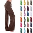 thumbnail image 1 of Cargo Pants Women Petite Size Elastic Waist Bootcut Yoga Workout Casual Trousers Yellow M, 1 of 5
