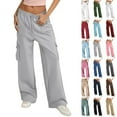 thumbnail image 1 of Wide Leg Cargo Pants for Women Plus Size High Waisted Streetwear Pants Loose Fit Hippie Punk Style Trousers, 1 of 6