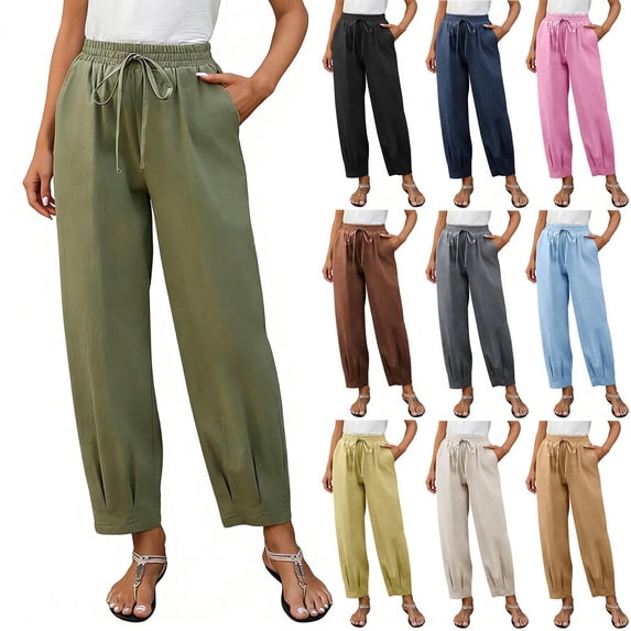 Cargo Pants Women Plus Size Solid Color Drawstring Loose Fit Summer ...