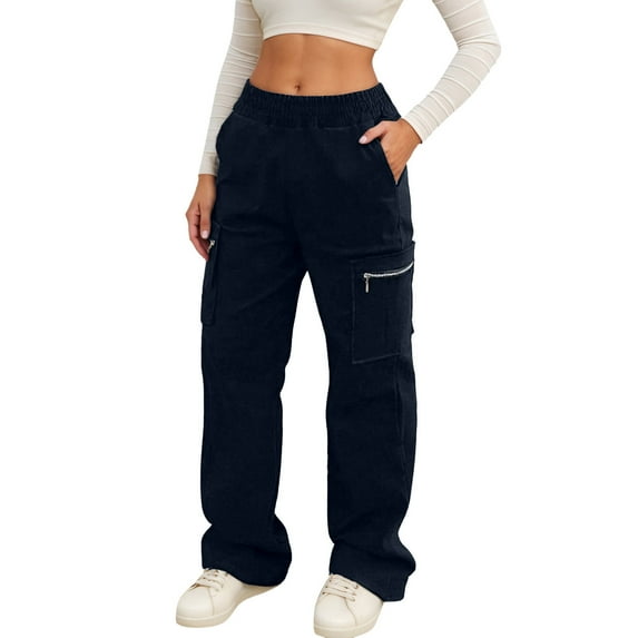 Cargo Pants Women Plus Size Women Cargo Pants High Waist Straight Leg Cargo Pants With Zipper Pockets Cargo Sweatpants Black S