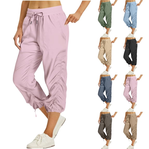 Cargo Pants Women Plus Size with Pockets Drawstring Elastic Waist Women's Casual Loose Outdoor Hiking Sports Pants Purple XXL