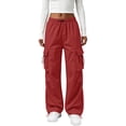 thumbnail image 1 of Cargo Pants Women Quick Dry Parachute Hiking Pants with Pockets Elastic Waist Lightweight Water Resistant Joggers Red M, 1 of 5