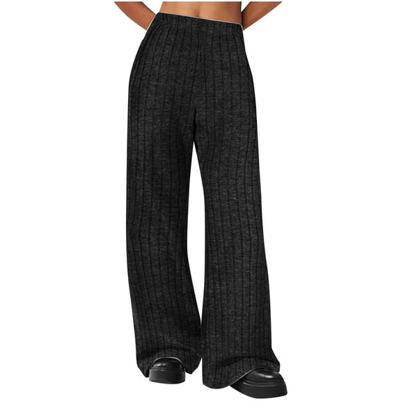 Cargo Pants Women Ribbed Knit Wide Leg Pants with Pockets for Relaxed Comfort and Soft Stretch
