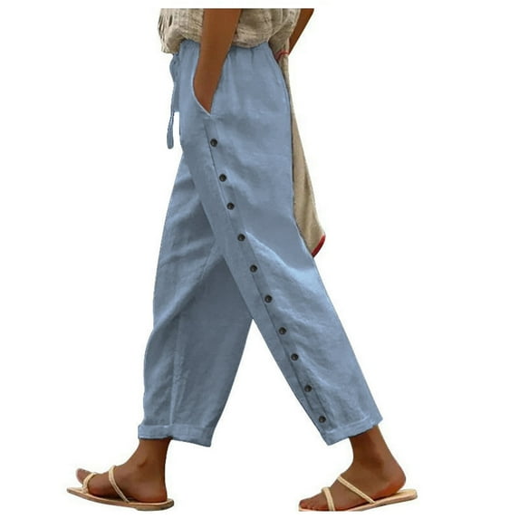 Cargo Pants Women Solid Color Elastic Waist Loose Side Button Decoration Versatile Casual Full Grey Denim Shorts Sizes L