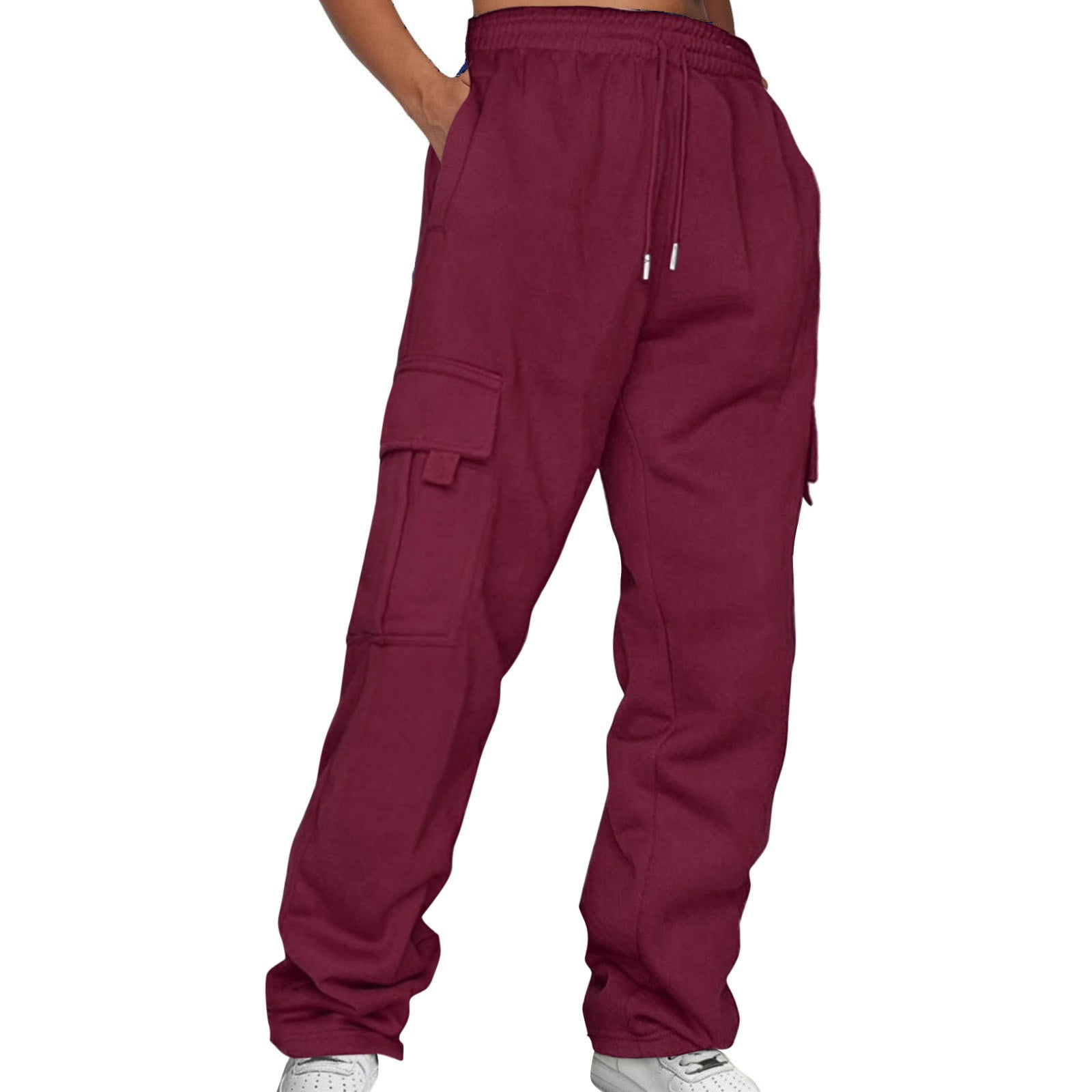 Cargo Pants Women Solid Drawstring Elastic Waist Pocket Pants Slacks M